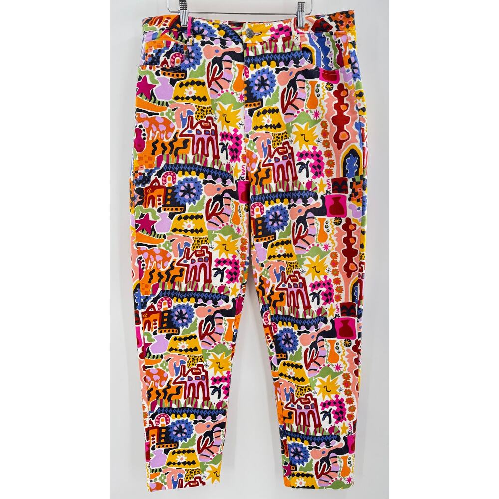 Lucy & Yak Melissa Foster Print Dana Pants Multi Color Whimsical Fun Print 34